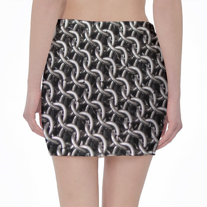 Chainmail Ring Pattern Print Pencil Mini Skirt
