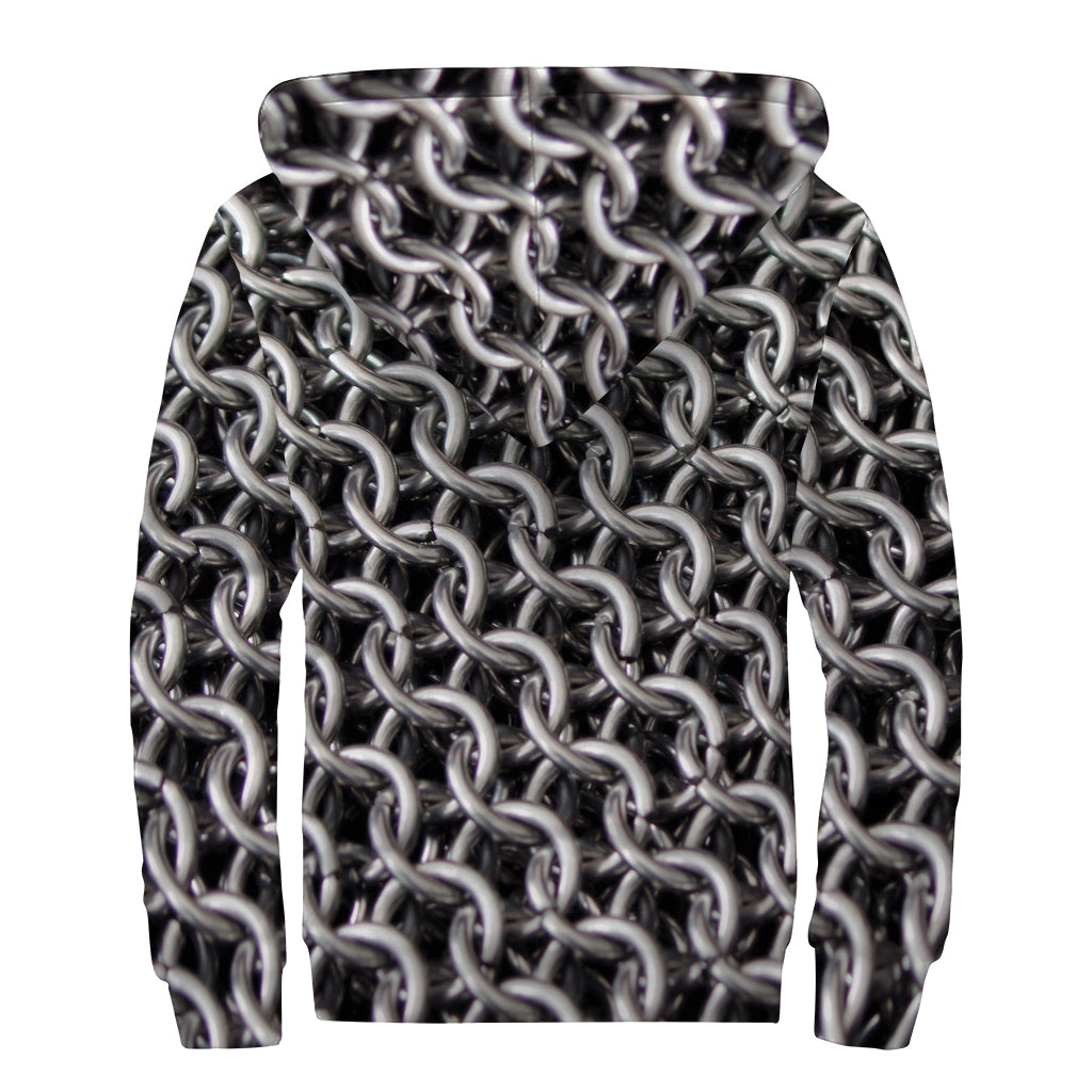 Chainmail Ring Pattern Print Sherpa Lined Zip Up Hoodie