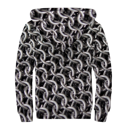 Chainmail Ring Pattern Print Sherpa Lined Zip Up Hoodie