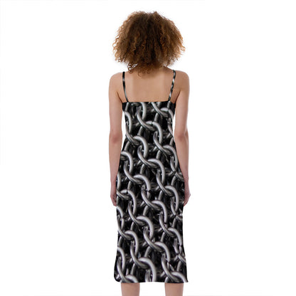 Chainmail Ring Pattern Print Slim Fit Midi Cami Dress