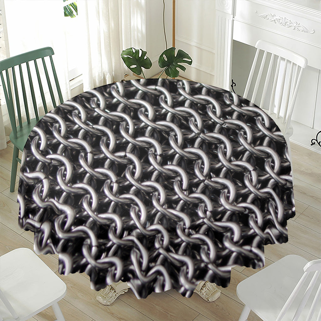 Chainmail Ring Pattern Print Waterproof Round Tablecloth