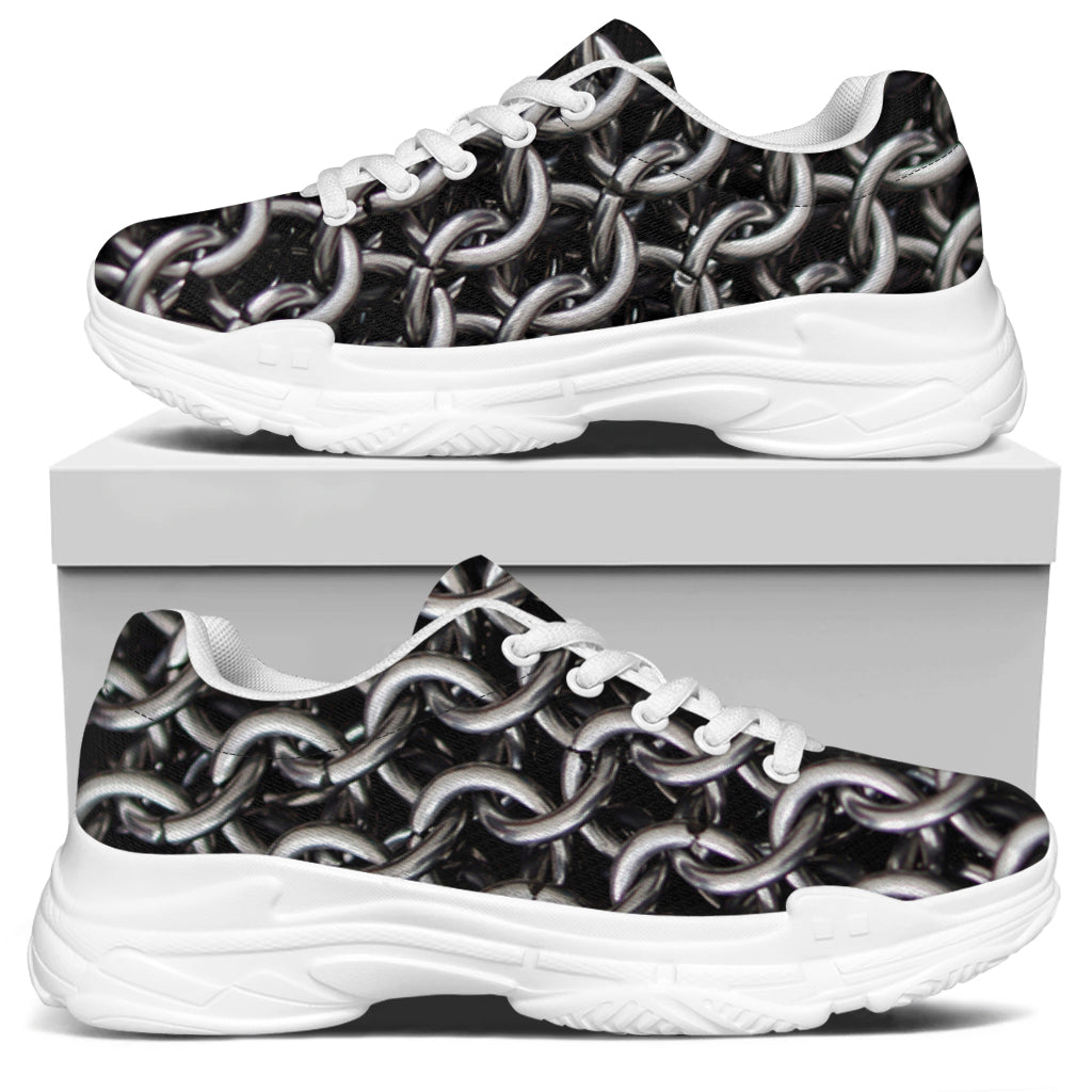 Chainmail Ring Pattern Print White Chunky Shoes