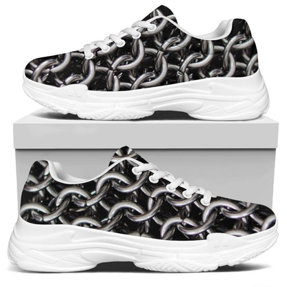 Chainmail Ring Pattern Print White Chunky Shoes