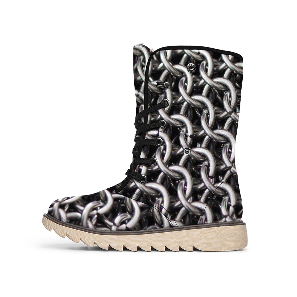 Chainmail Ring Pattern Print Winter Boots