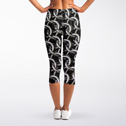 Chainmail Ring Pattern Print Women's Capri Leggings