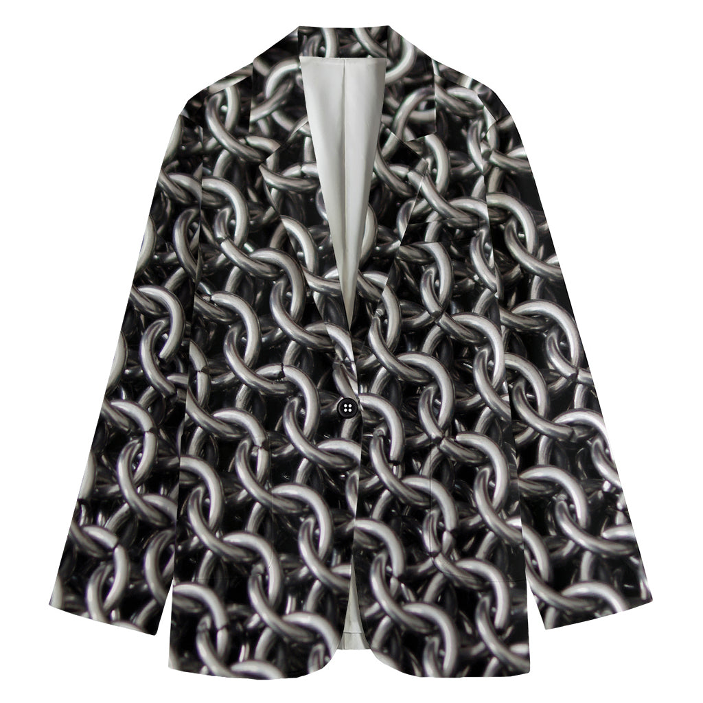 Chainmail Ring Pattern Print Women's Cotton Blazer