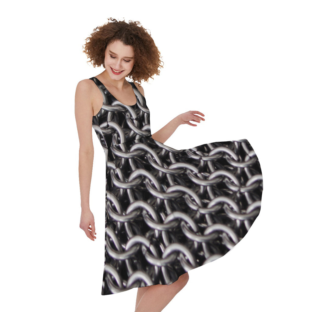 Chainmail Ring Pattern Print Women's Sleeveless Dress