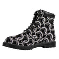 Chainmail Ring Pattern Print Padded Collar Lace Up Boots