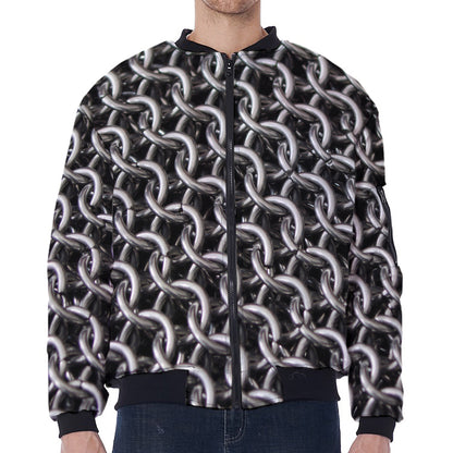 Chainmail Ring Pattern Print Zip Sleeve Bomber Jacket