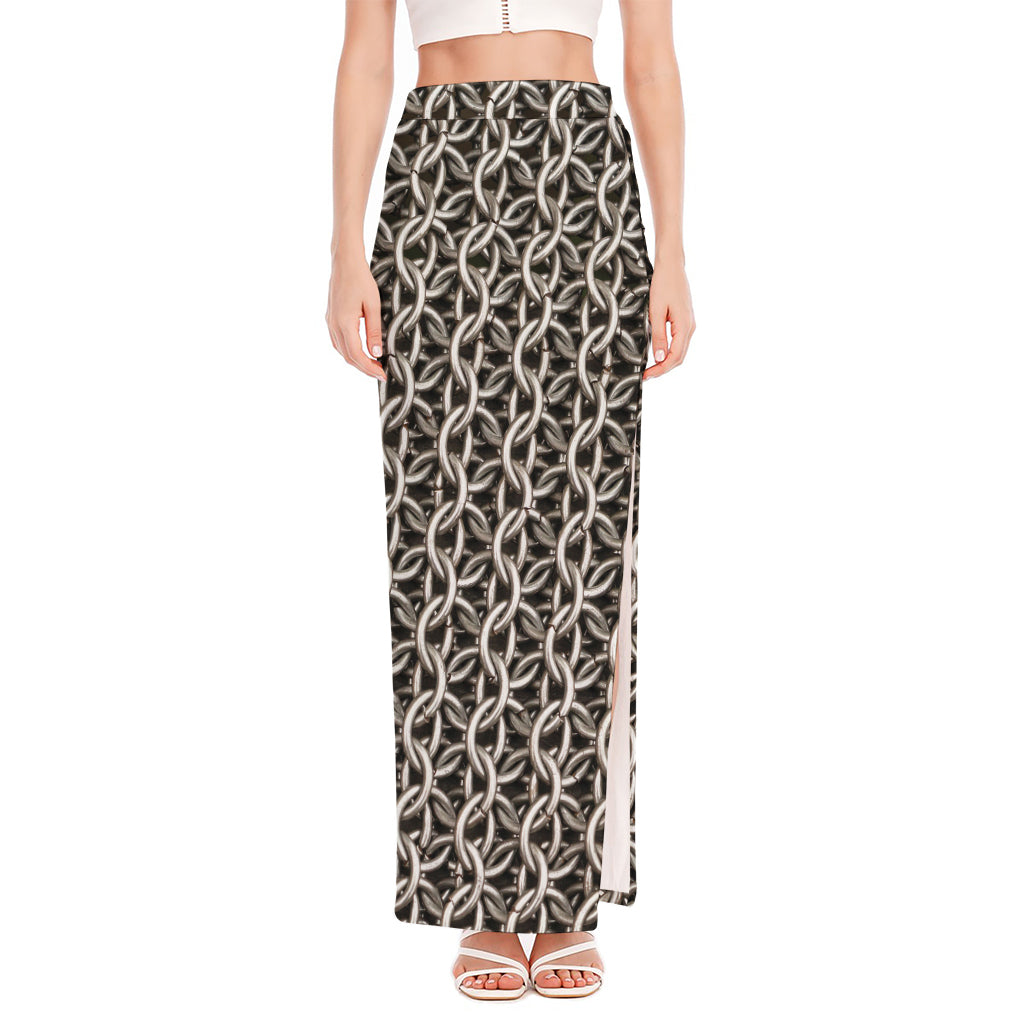 Chainmail Ring Print High Slit Maxi Skirt