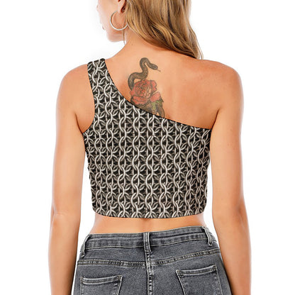 Chainmail Ring Print One Shoulder Crop Top