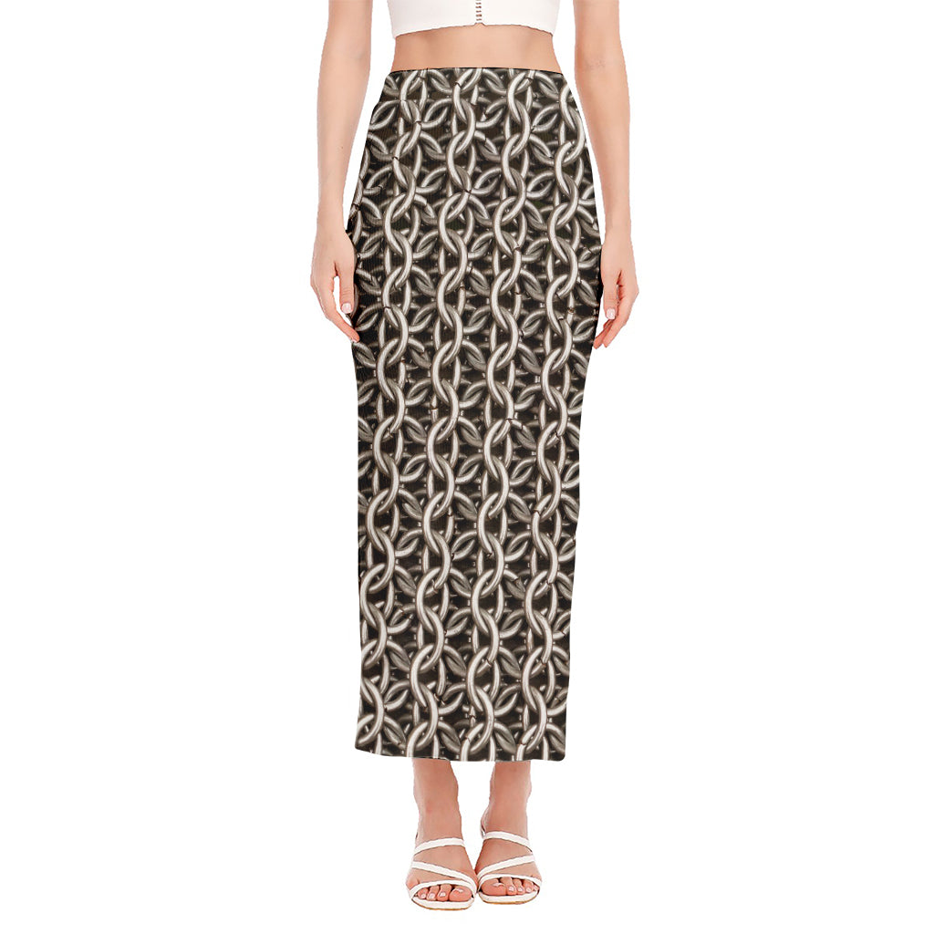 Chainmail Ring Print Side Slit Maxi Skirt