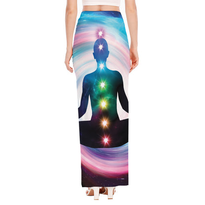 Chakras Of The Universe Print High Slit Maxi Skirt