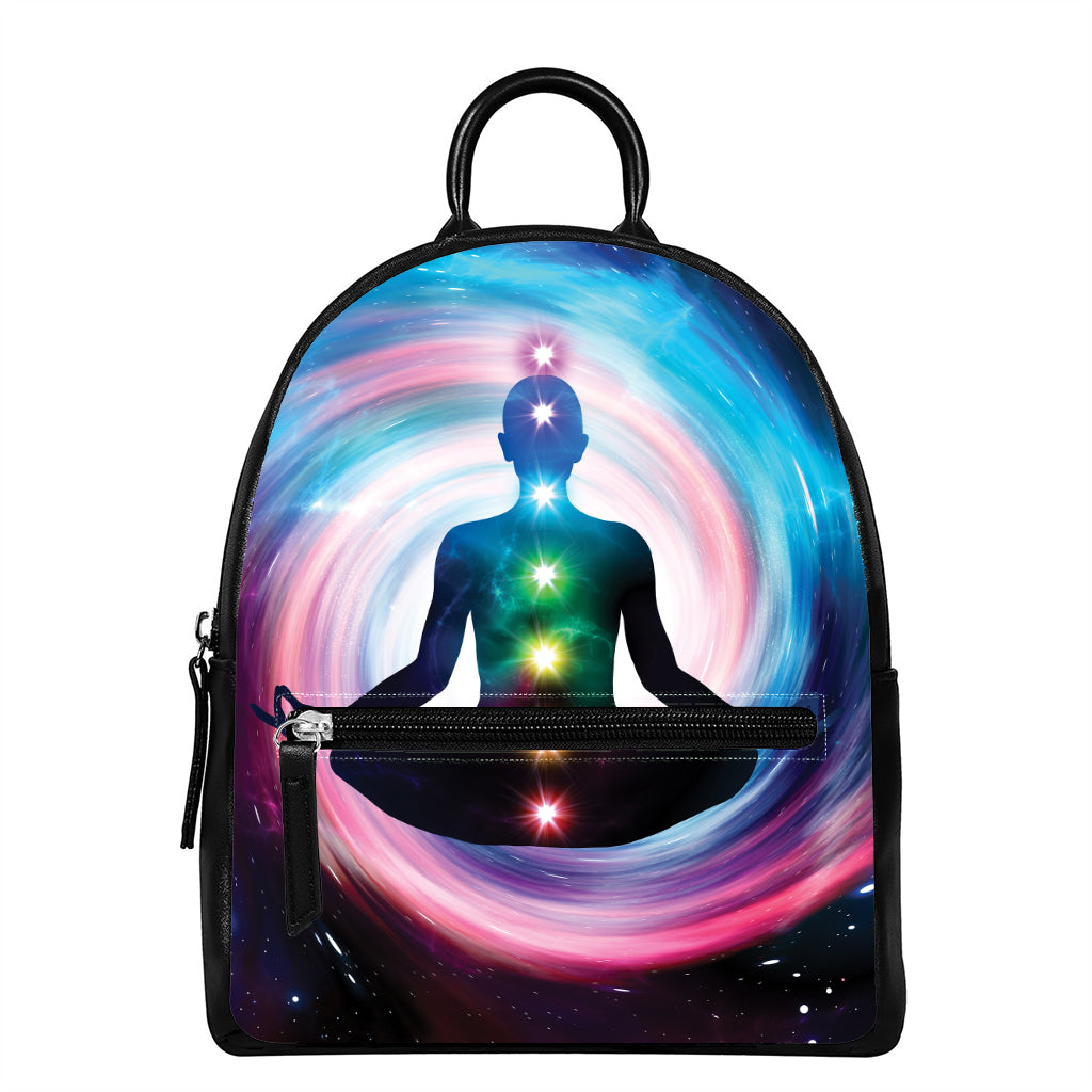 Chakras Of The Universe Print Leather Backpack