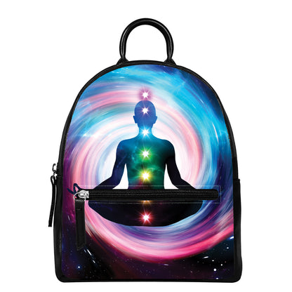 Chakras Of The Universe Print Leather Backpack