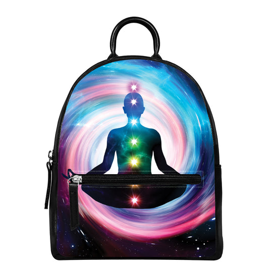 Chakras Of The Universe Print Leather Backpack