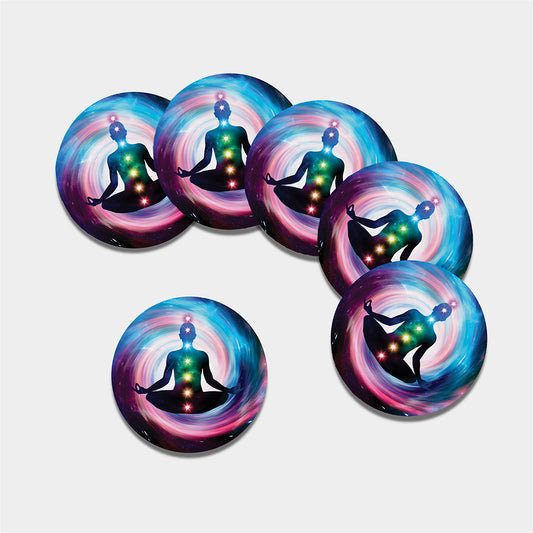 Chakras Of The Universe Print Leather Coaster Set