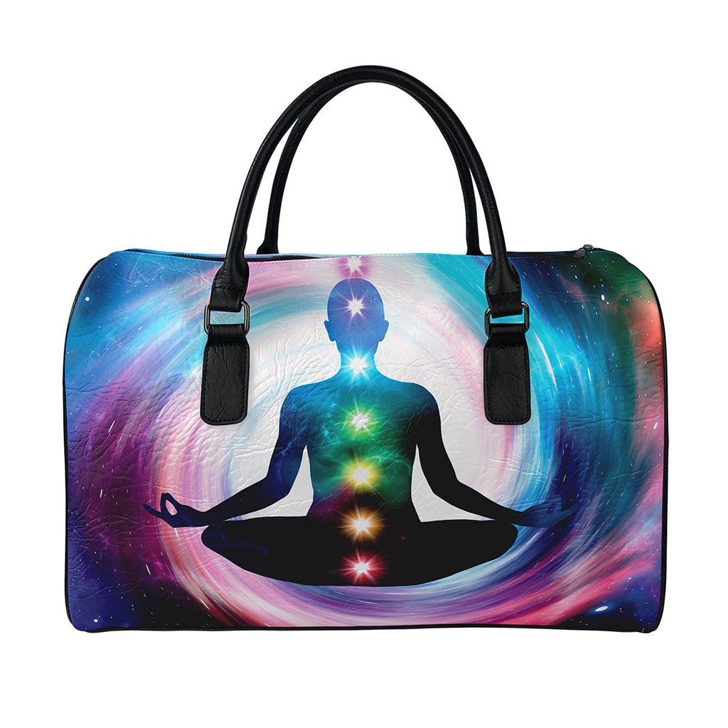 Chakras Of The Universe Print Leather Duffle Bag