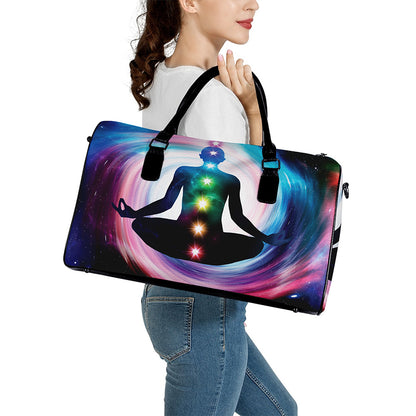 Chakras Of The Universe Print Leather Duffle Bag