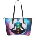 Chakras Of The Universe Print Leather Tote Bag With Zipper