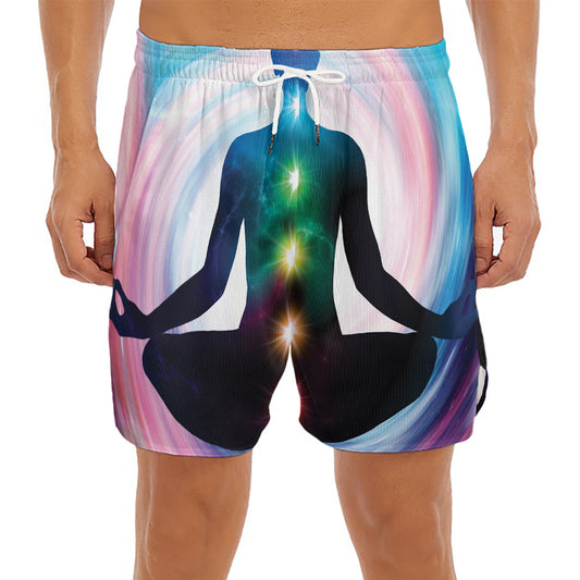 Chakras Of The Universe Print Men's Split Running Shorts