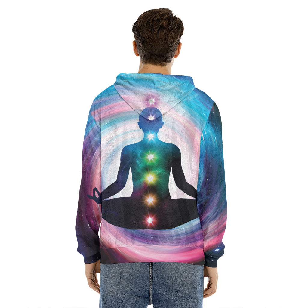 Chakras Of The Universe Print Men's Velvet Pullover Hoodie