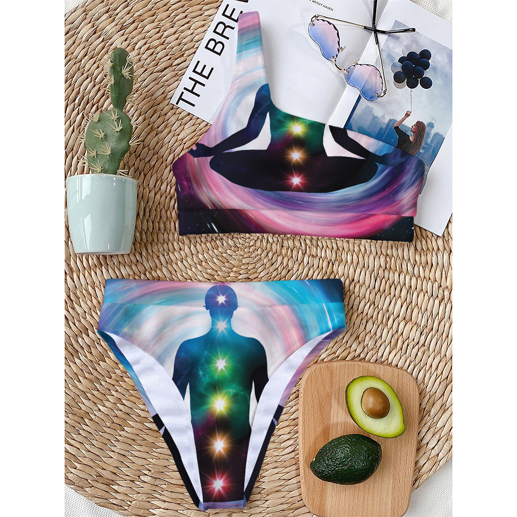 Chakras Of The Universe Print One Shoulder Bikini Top
