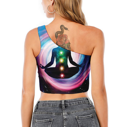 Chakras Of The Universe Print One Shoulder Crop Top
