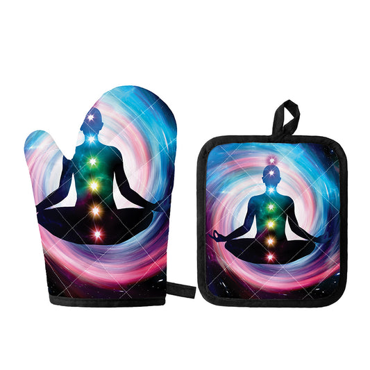 Chakras Of The Universe Print Oven Mitt And Pot Holder Set
