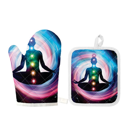 Chakras Of The Universe Print Oven Mitt And Pot Holder Set