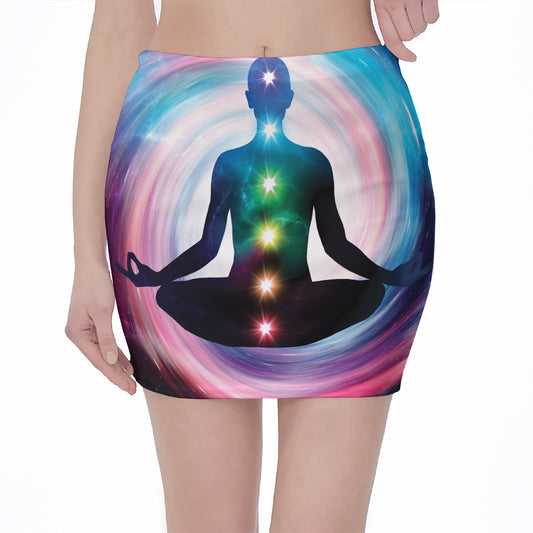 Chakras Of The Universe Print Pencil Mini Skirt