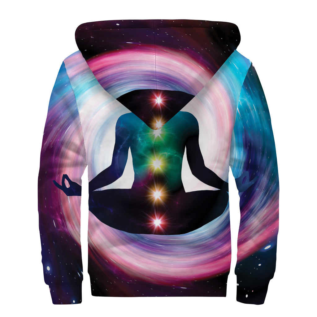 Chakras Of The Universe Print Sherpa Lined Zip Up Hoodie