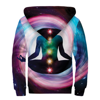 Chakras Of The Universe Print Sherpa Lined Zip Up Hoodie