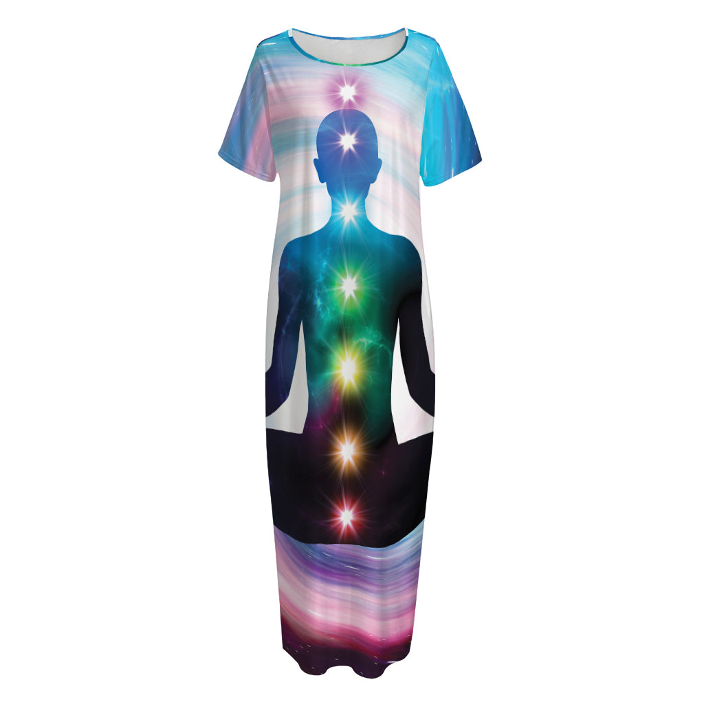 Chakras Of The Universe Print Short Sleeve Long Nightdress