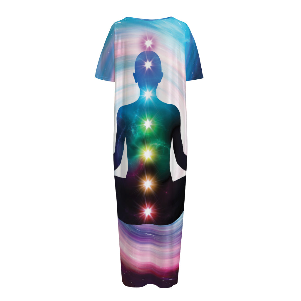 Chakras Of The Universe Print Short Sleeve Long Nightdress