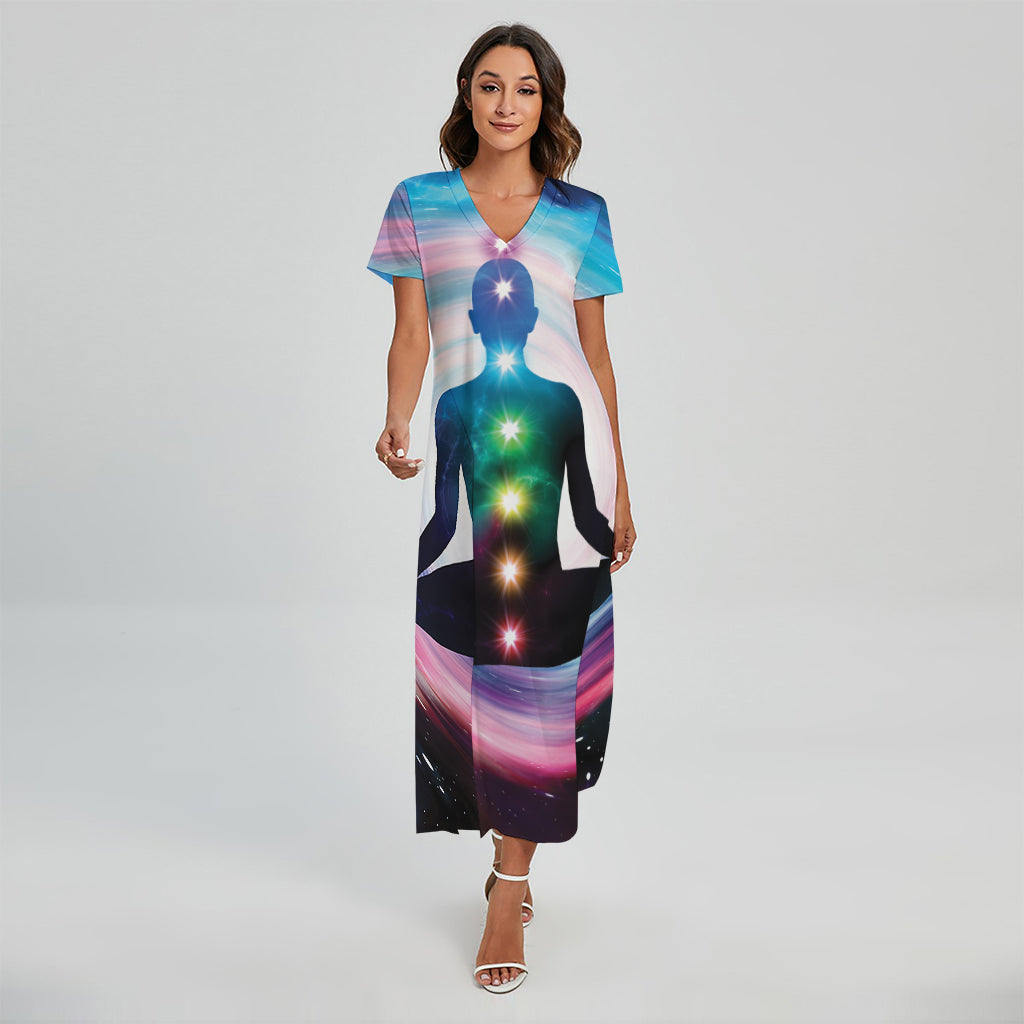 Chakras Of The Universe Print Short Sleeve Maxi Dress