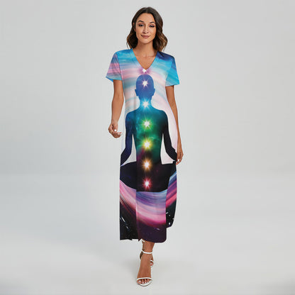 Chakras Of The Universe Print Short Sleeve Maxi Dress
