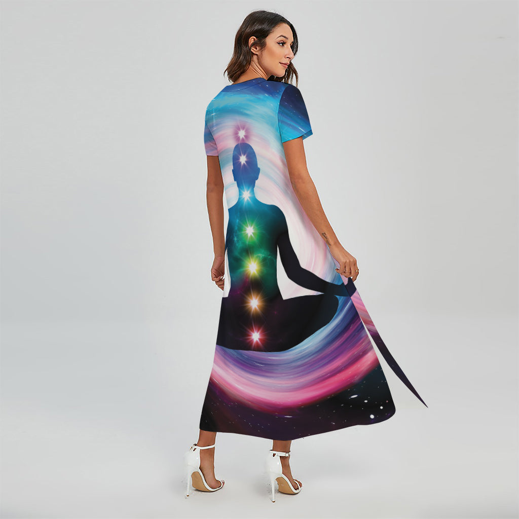 Chakras Of The Universe Print Short Sleeve Maxi Dress