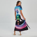 Chakras Of The Universe Print Short Sleeve Maxi Dress