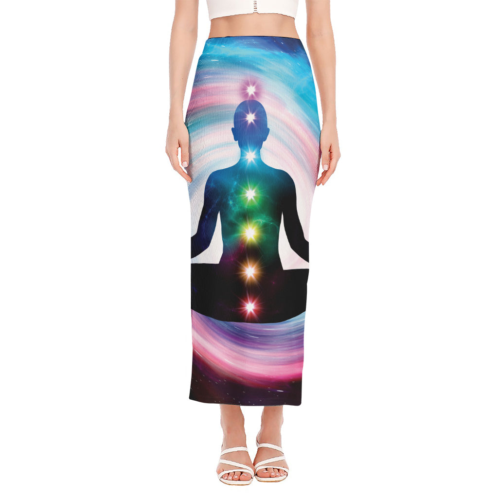 Chakras Of The Universe Print Side Slit Maxi Skirt