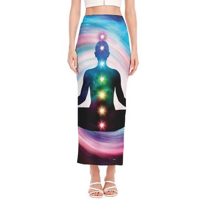 Chakras Of The Universe Print Side Slit Maxi Skirt