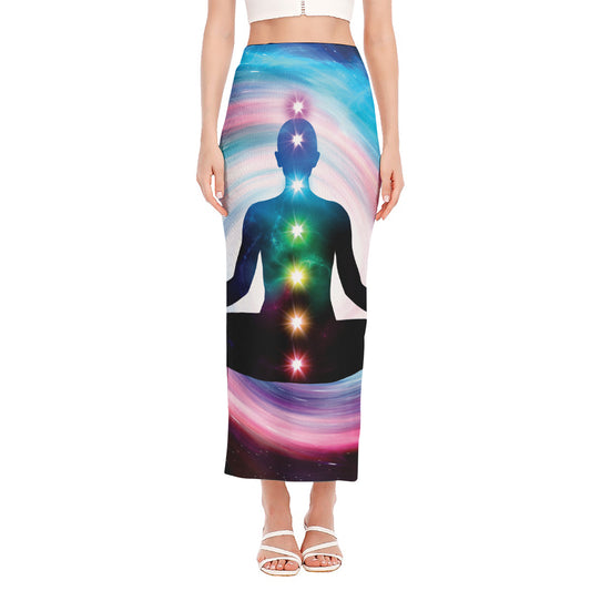 Chakras Of The Universe Print Side Slit Maxi Skirt