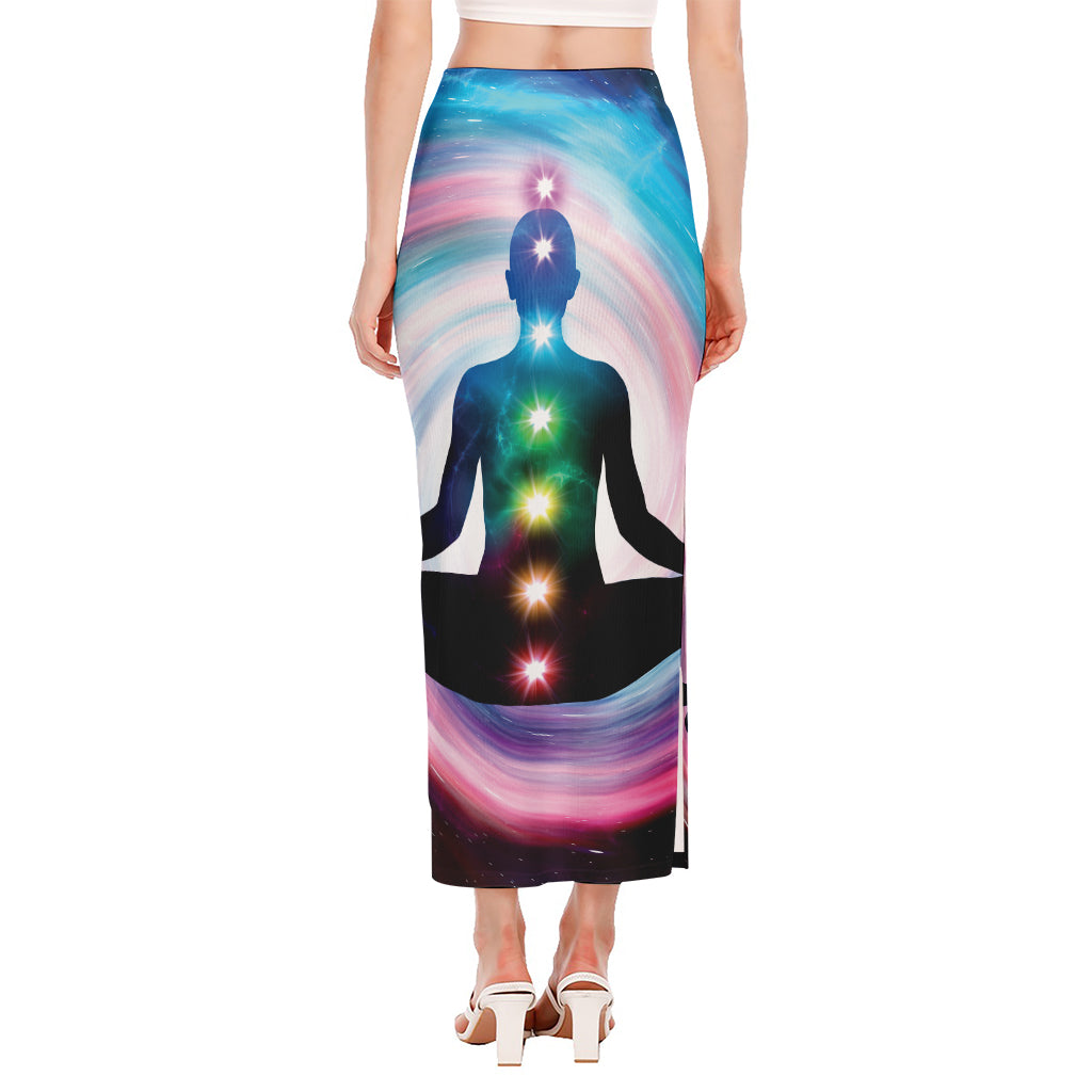 Chakras Of The Universe Print Side Slit Maxi Skirt