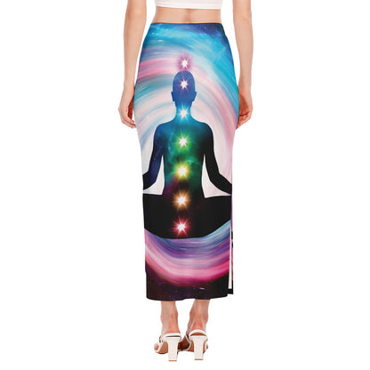 Chakras Of The Universe Print Side Slit Maxi Skirt