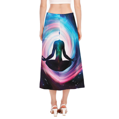Chakras Of The Universe Print Side Slit Midi Skirt