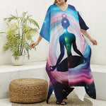 Chakras Of The Universe Print Silk V-Neck Kaftan Dress