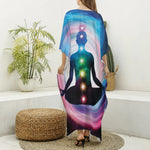 Chakras Of The Universe Print Silk V-Neck Kaftan Dress