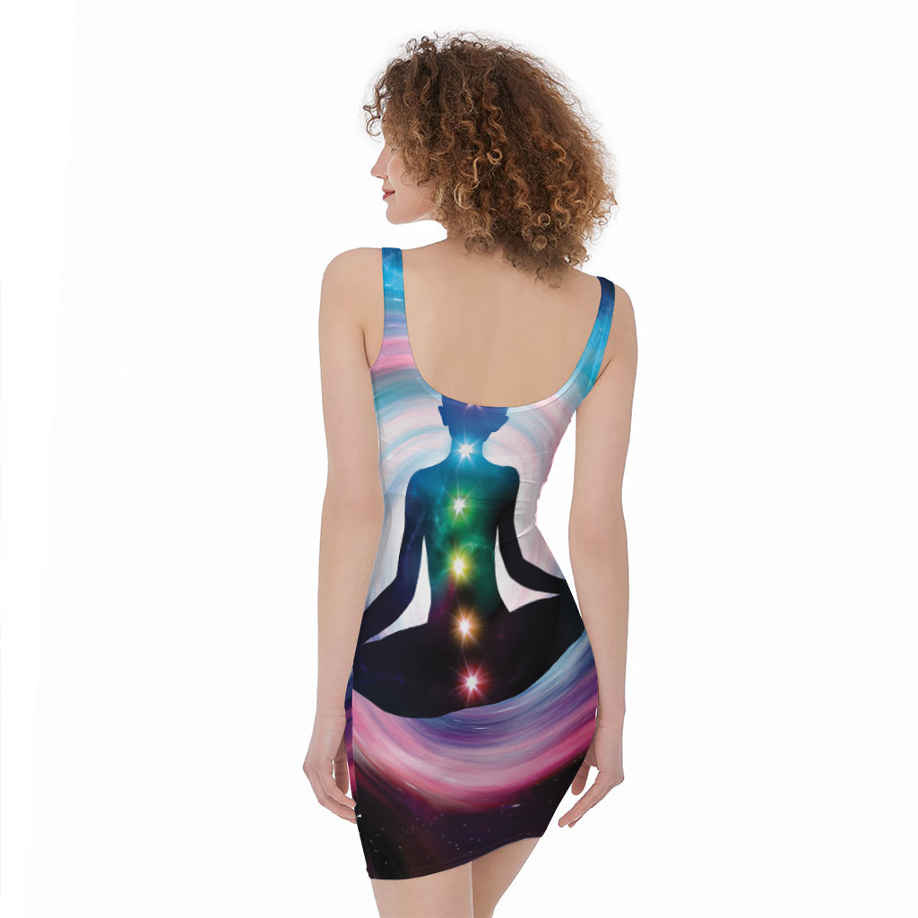Chakras Of The Universe Print Sleeveless Bodycon Dress