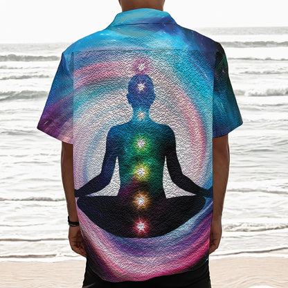 Chakras Of The Universe Print Textured Short Sleeve Shirt