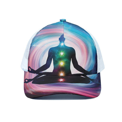 Chakras Of The Universe Print White Mesh Trucker Cap